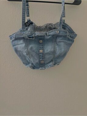 Light Blue Denim Crop Top with Front Snap Detail